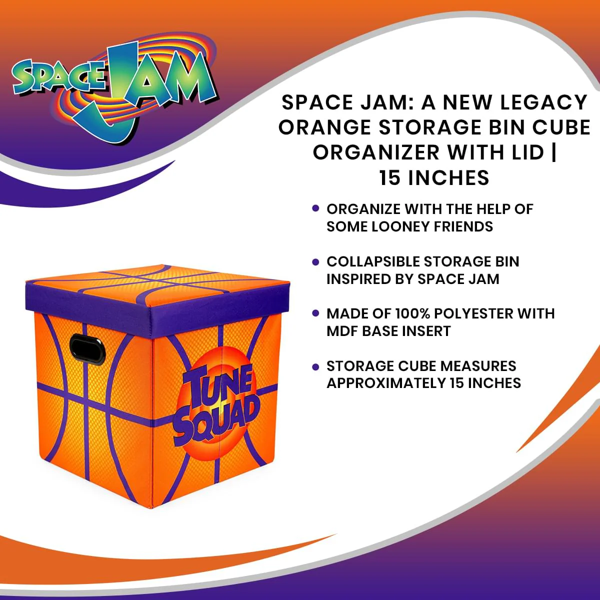 Space Jam: A New Legacy Orange Storage Bin Cube Organizer with Lid | 15 Inches - Image 7